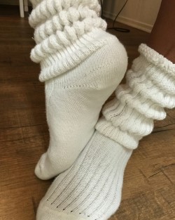 Fluffy white socks to jerk off to