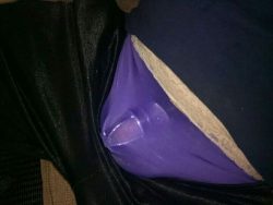 My locked dick in my purple and lace thong and my plugged ass