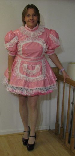 Chrisissy available to serve as your Sissy Maid in the cutest pink dress!