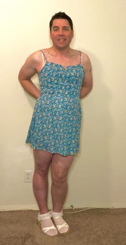 Ditsy sissy boi smiles pretty in her cute dress