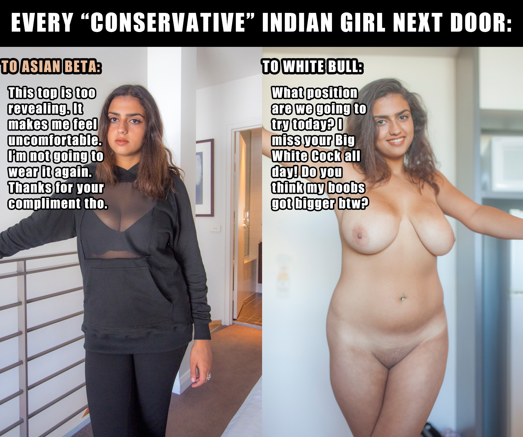 Indian Big White Cock - Indian girl next door reacts to white bull cock vs beta dick - Freakden