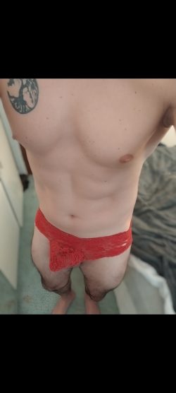 Hard in red lace panties!