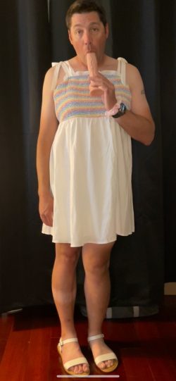 Sissy Marky in a Rainbow Bodice Sundress and Kissing Dildos