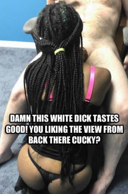 Black wife gives white boss blowjob while cuckold watches