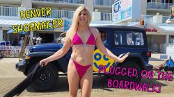 Big Daddy butt plugged Denver Shoemaker on the boardwalk in a bikini