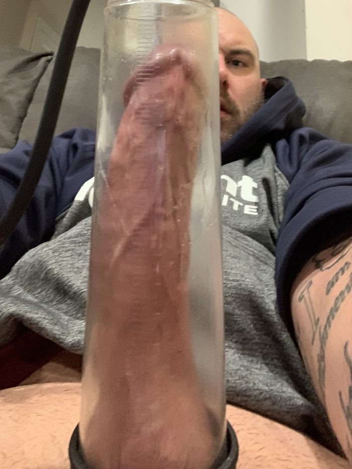 Pumping my cock for everyone to rate