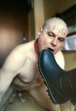 collar slave kneeling licking boots
