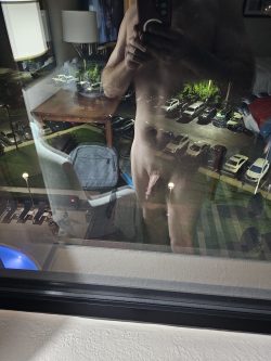 Through hotel window.