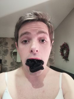 Sissy Liv loves getting gagged with his exes dirty panties