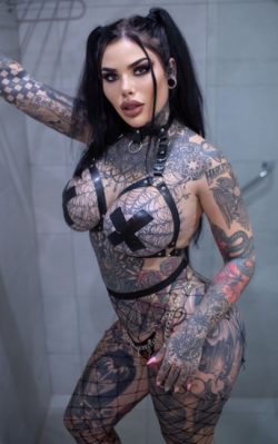 Inked Up Goth Girl Striptease Live Streamer