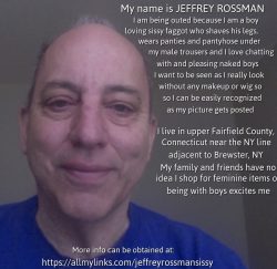 This is Jeffrey Rossman. Out this sissy faggot as he really looks so he will not be able to deny ...