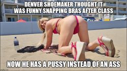 Denver Shoemaker on the beach proving he has a pussy between his cheeks