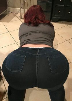 Chubby milf bent over showing her fat ass in jeans