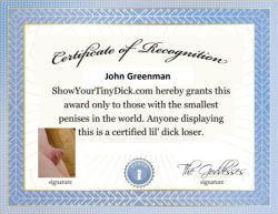 Show Your Tiny Dick Certificate Of Recognition