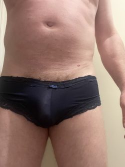 Dick in panties, dick hard, locked cock