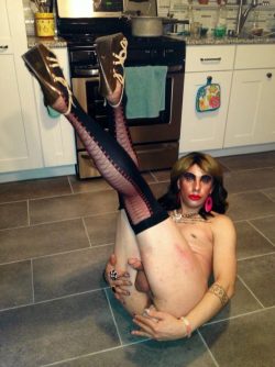 Sissy fuck pet Swishy Nicky makes sure her fag hole is ready to receive hard cock and cum.